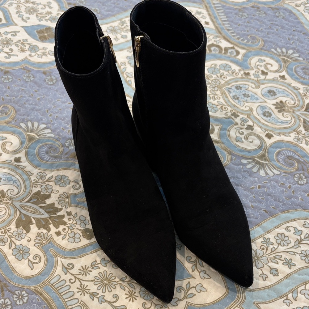 Marc Fisher Faux Black Suede Pointed-Toe Ankle Booties